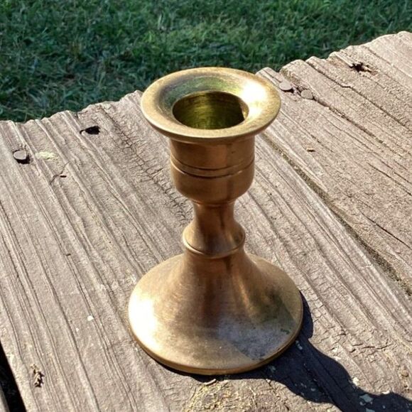 Vintage Solid Brass or Copper Candlestick Holder 4” Taper Mid-Century - Picture 1 of 3